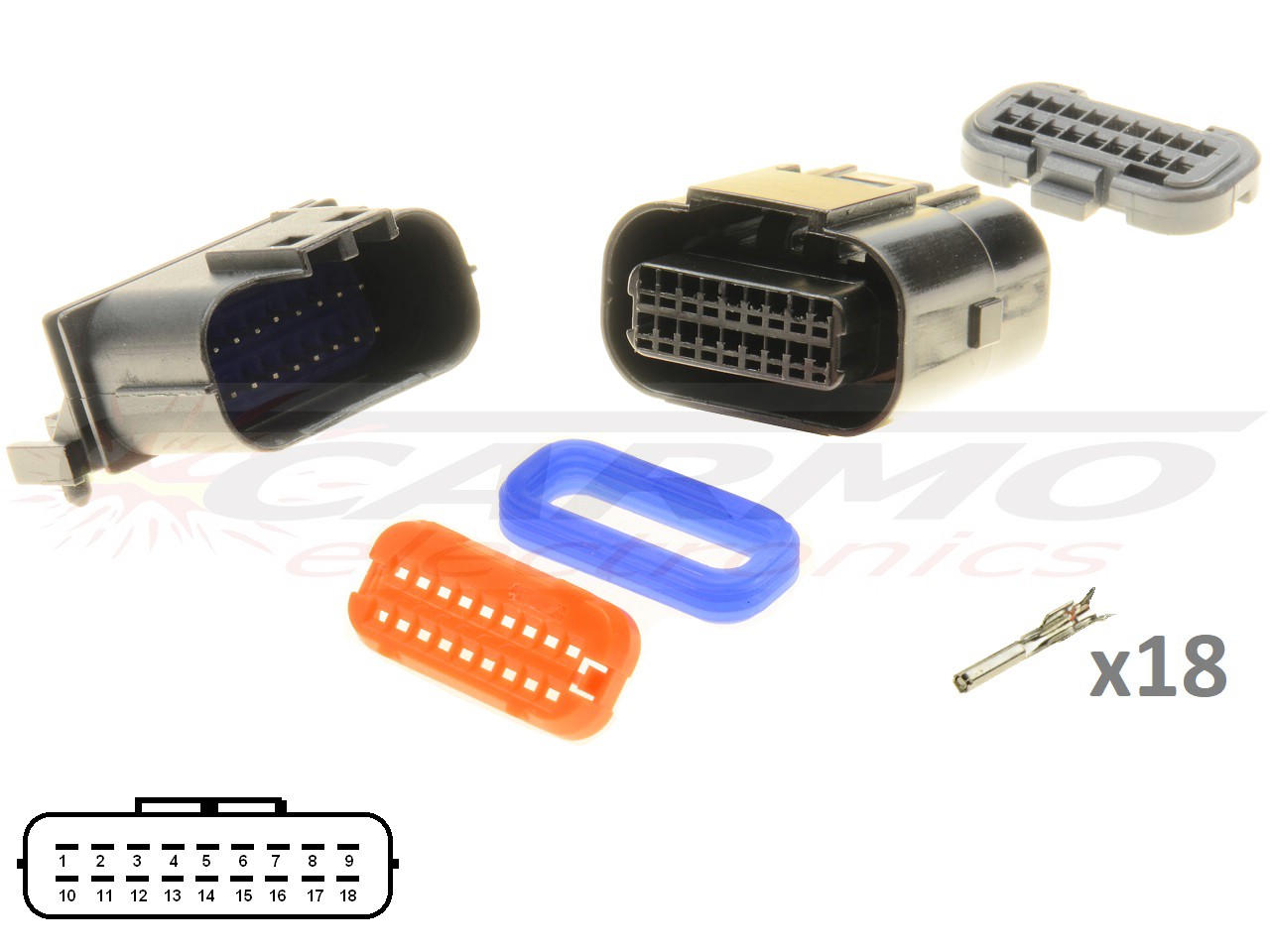 Kawasaki Suzuki Yamaha 18 way ECU CDI ECM motorcyle connector set - Male + Female - Clique na Imagem para Fechar